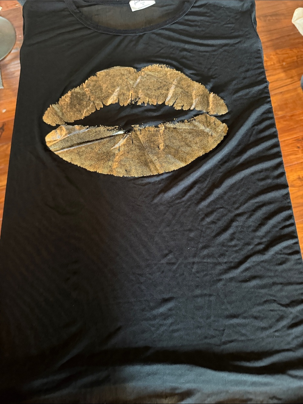 Free Kisses Black Tank with Gold Lip Print